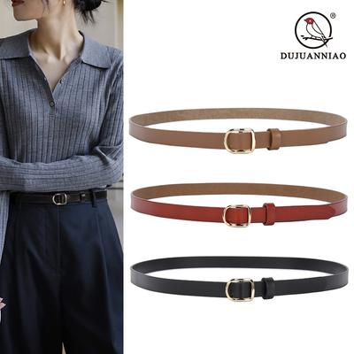 Ladies Belt Simple Cowhide Black Belt Student Decorated Jeans Business Casual Belt Genuine Leather