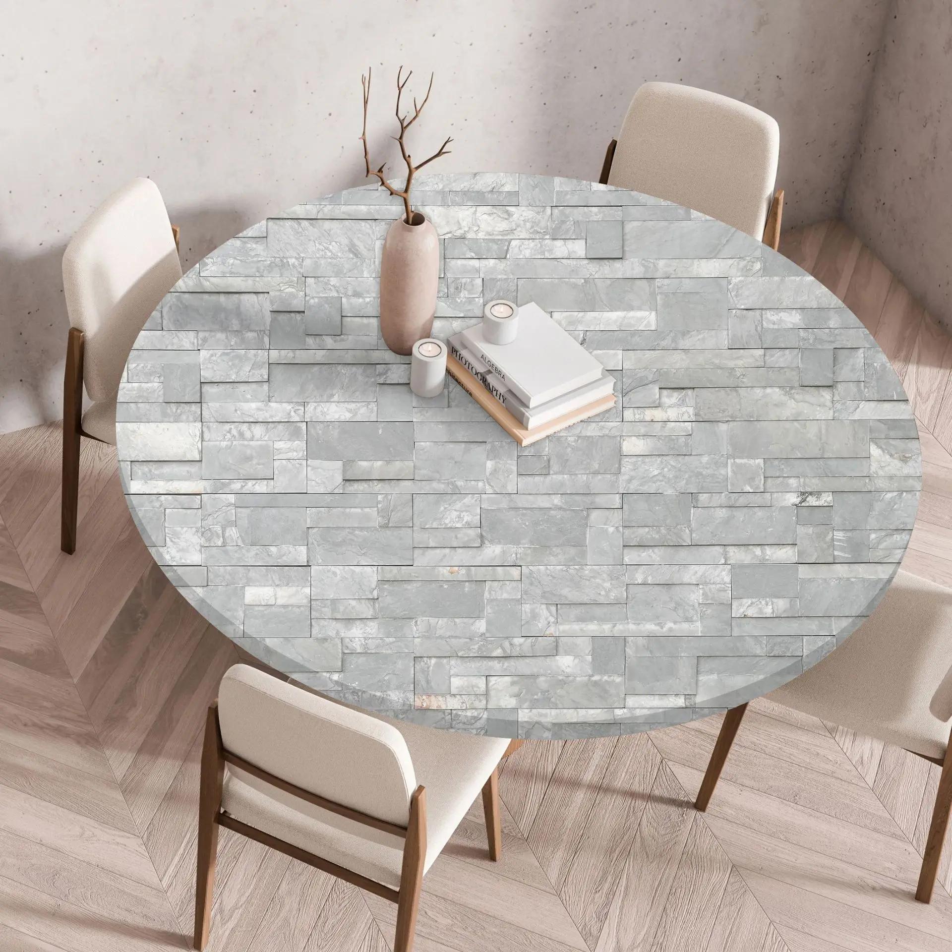 

60/90/120Cm Round Table Cover Waterproof Oil-Proof Tablecloth Elastic Fitted Round Table Cover for Kitchen Dining Wedding Party Diameter 60cm