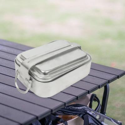 Camping Mess Tin Lunch Box Rectangle Food Container Leakproof Cookware Dinner for Work