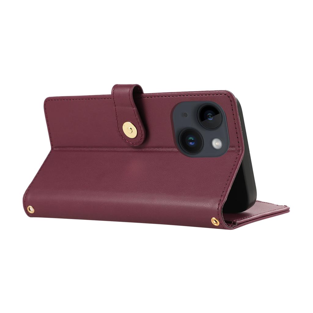For iPhone 15 Case Multi Card Slots Zipper Rhombus Leather Phone Cover with Wrist Strap