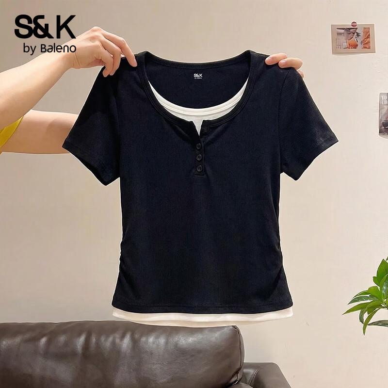 

Baleno S&K Women s Faux Two-Piece Short Sleeve T-Shirt M