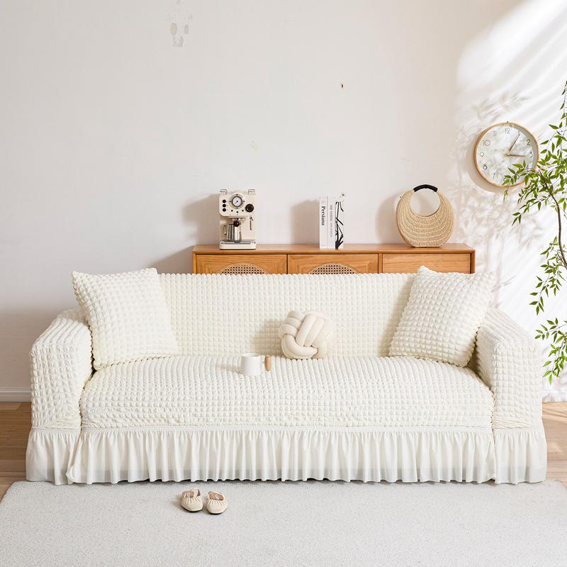 Four Seasons Wind Bubble Gauze Sofa Skirt, Thick & Fully Wrapped, High-End Elastic Cover for Lazy Person