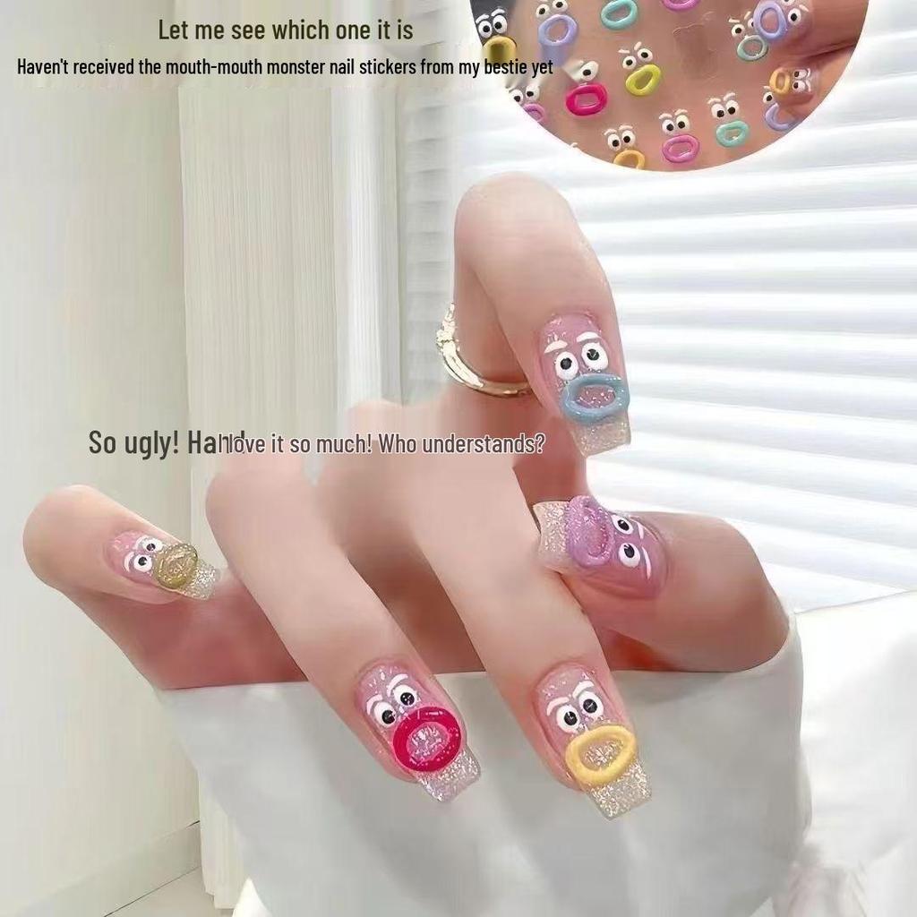 Ugly Cute Monster 3D Jelly Embossed Nail Stickers - Dopamine Nails for Women