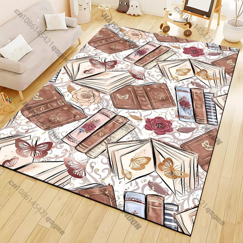 15 Sizes Books and Butterflies Room Rug Street Fashion Carpet for Bedroom Living Room Floor Mat Home Decor Non-Slip Chair Gift
