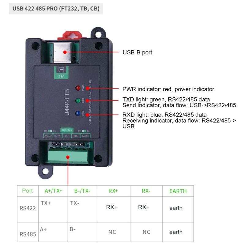 USB To RS485/RS422 Serial Converter Module USB-B DB9 Featuring Signal Isolation Multiple Protections U4P FT1B/U44P FTB