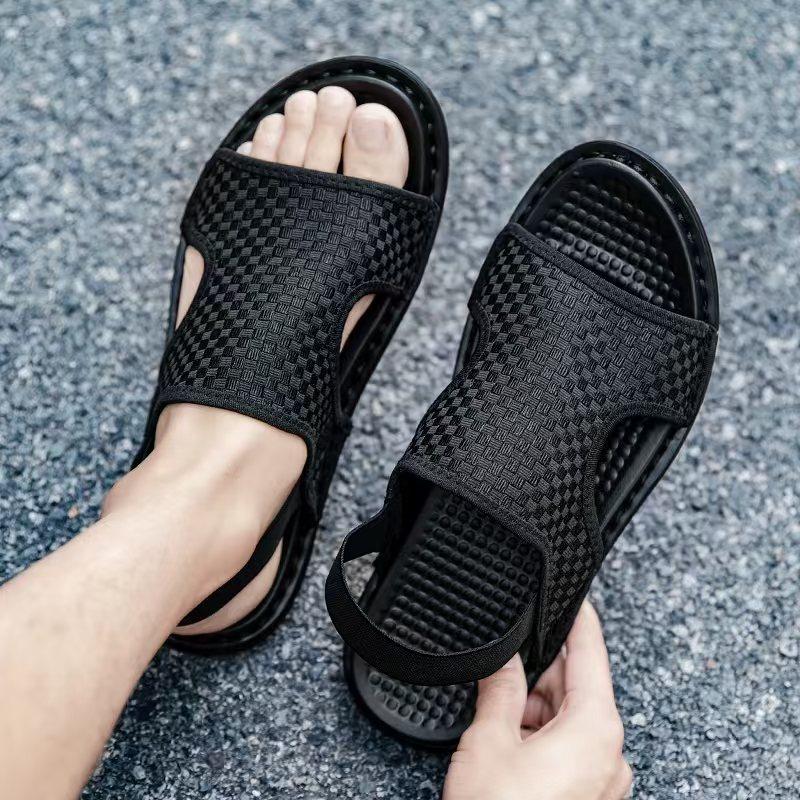 Large size men's sandals summer casual sports hole shoes soft-soled outdoor beach shoes one pedal two driving shoes