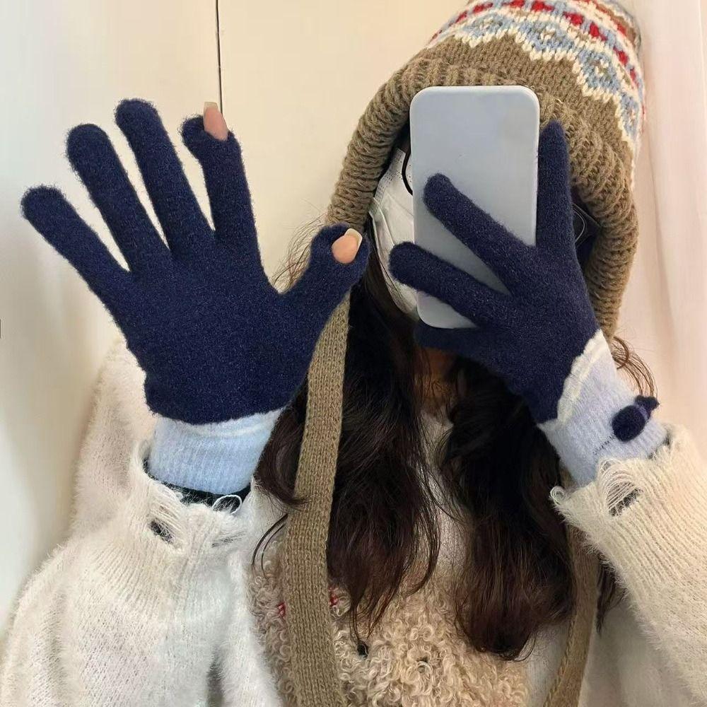Korean Style Warm Knitted Gloves Touch-screen Riding Protective Mittens Daily Use