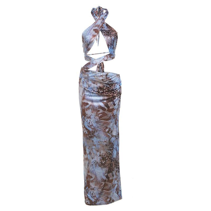 

# Sisjuly# Serpentine Walking Series Asymmetrical Cross Hollow-out Halter Suspender Skirt for Women High Waist Dress Gray L