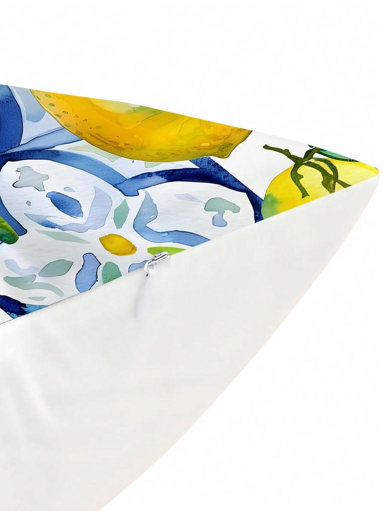 Watercolor Lemon Print Cushion Cover Suitable For Sofa Pillow Decoration In Living Room And Bedroom, Sofa Decorative Pillowcase