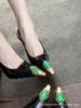 2025 spring and summer French high-end sexy square head single shoes metal iron head stiletto high heels rhinestone rear empty sandals