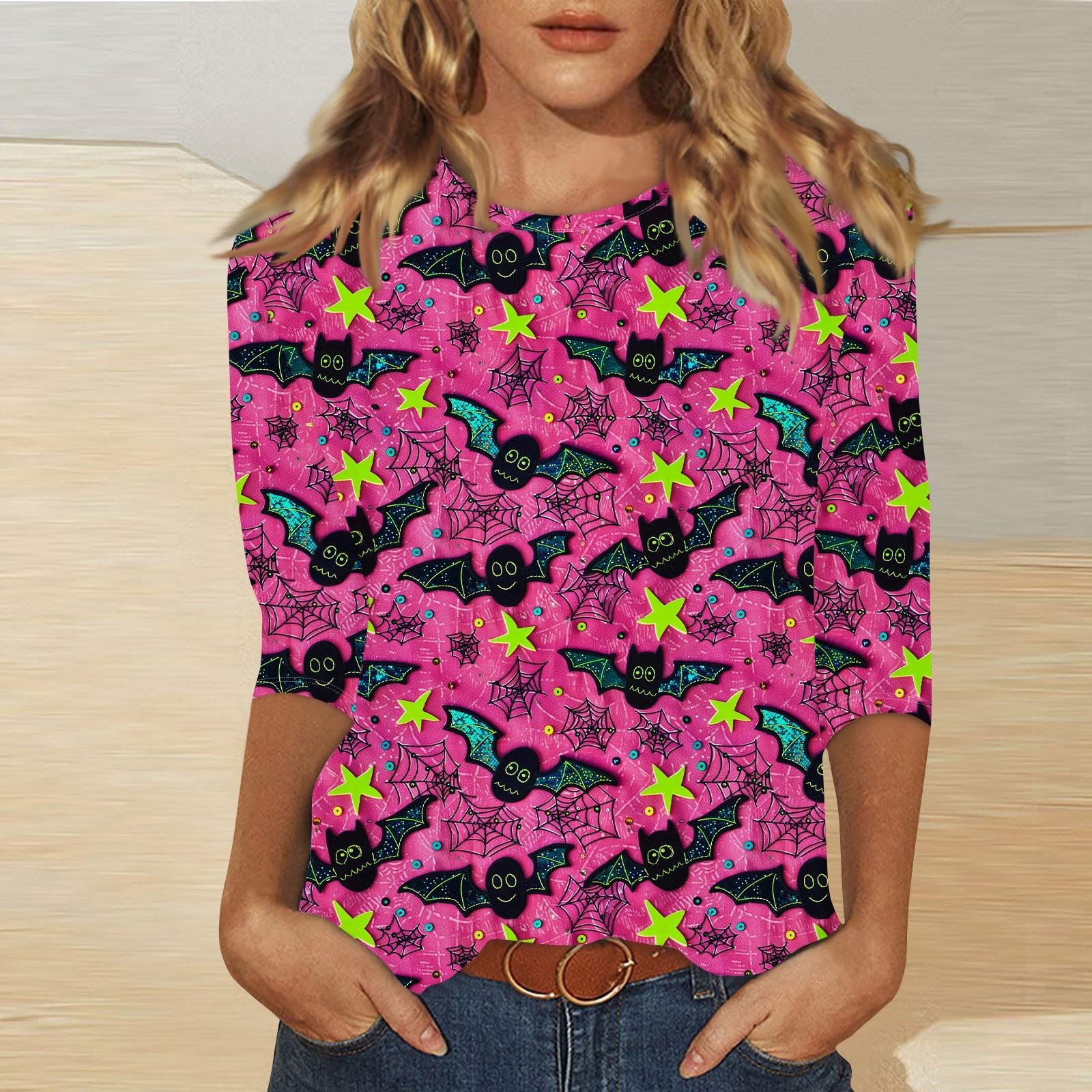 

Женский топ с круглым вырезом и принтом на Хэллоуин с рукавами три четверти, повседневная футболка S