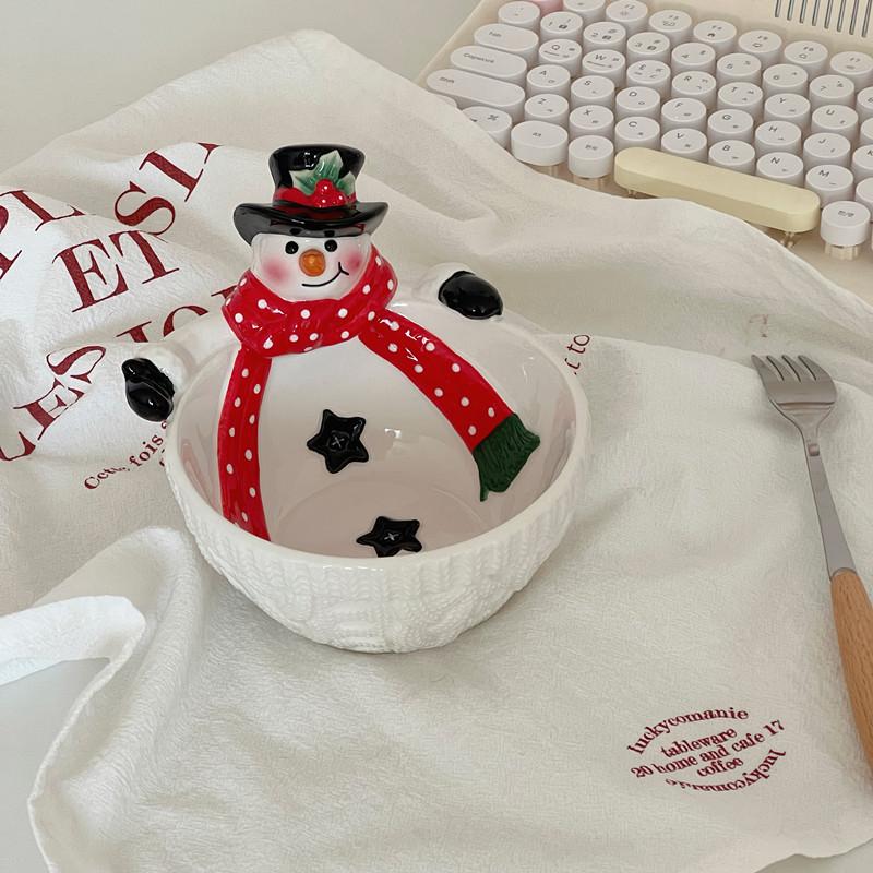 

Рождественская тарелка-снеговик, керамическая атмосферная десертная тарелка, рождественский подарок, креативная и милая тарелка