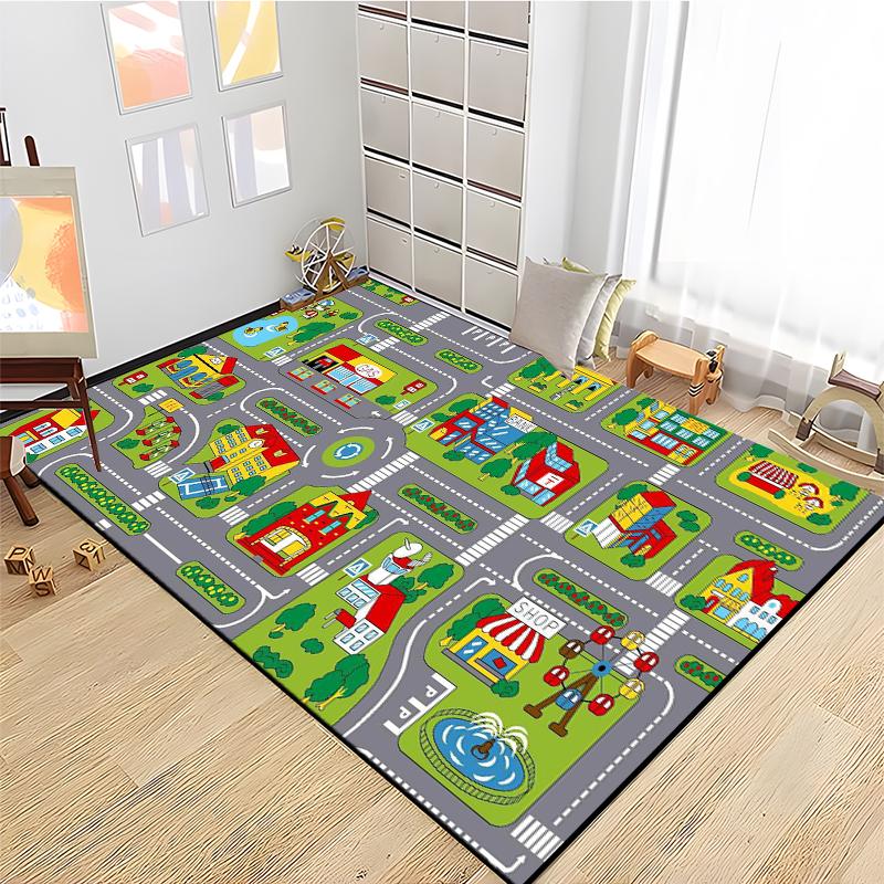 Child Road Traffic Carpet Cartoon Car Toys Area Rug for Boys Girls City Life Educational Rugs Baby Room Bedroom Nursery Play Mat