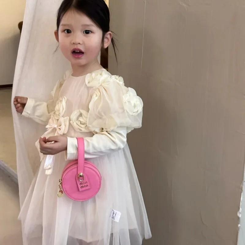 Cute Childrens Small Round Bag Pu Material Chain Crossbody Bag Daily For