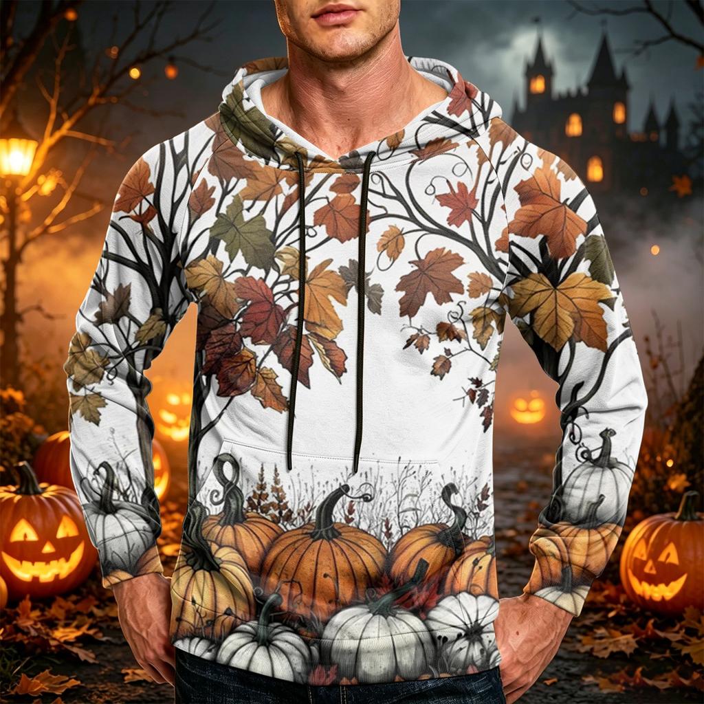 Men's Casual Loose Fit Hoodie with Pocket , Drawstring and Printed Design