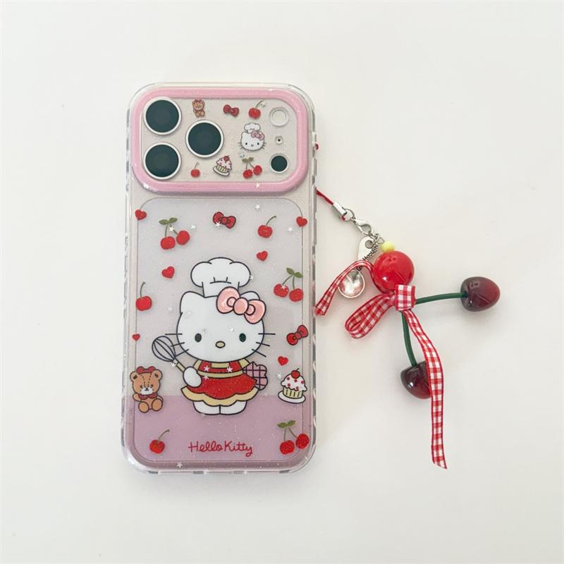 

Hello Kitty My Melody Cherry Strawberry Clear Phone Case For iPhone 15 16 17 Pro Max INS Cute Large Window Shockproof Cover For iPhone 17ProMax