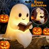 1/2/4Pcs Cute Ghost Reading Book Lamp Halloween Spooky Ghost LED 3D Night Light Home Table Light Up Resin Figurines Decoration