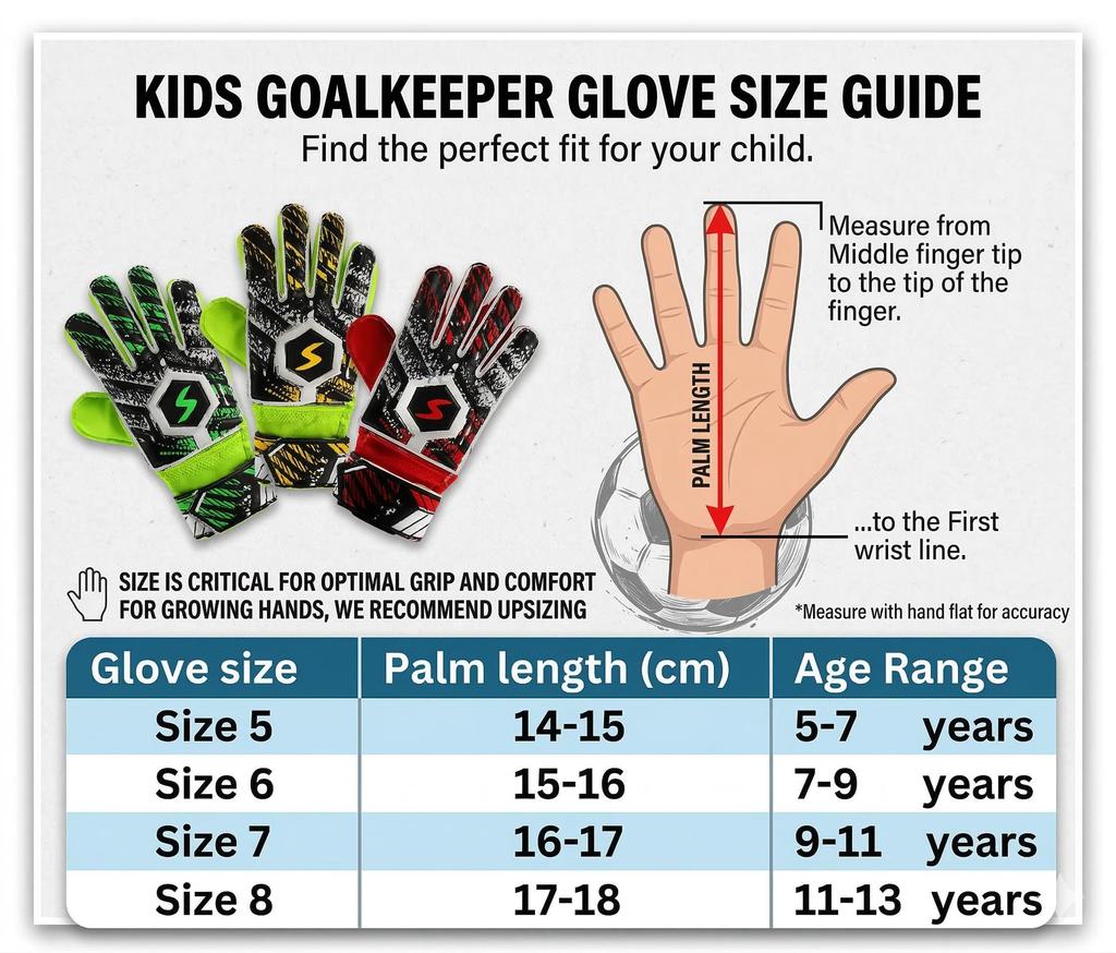 Guantes de Portero de Fútbol Juveniles, Azul Tranquilo, Guante de Fútbol para Niños con Protectores de Dedos