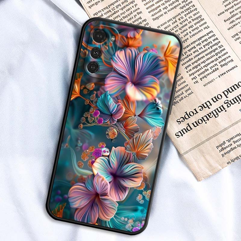 Butterfly Flower Pattern Phone Case For Motorola G85 Edge 50 G24 G35 G14 G04 40 G72 G34 G G54 G13 G32 5G Black