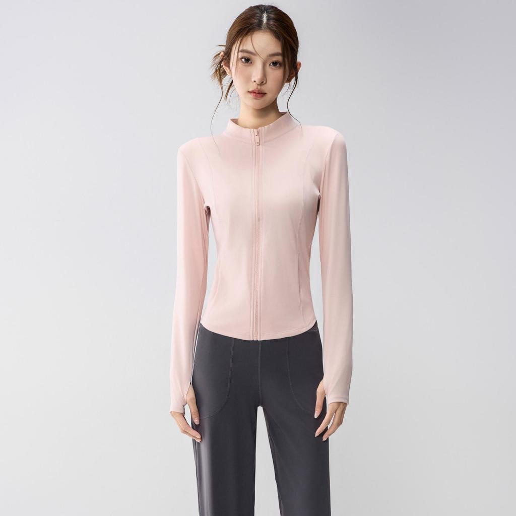 Full-Zip Yoga Suit with Pockets: Slimming Long Sleeve Top for Running & Fitness