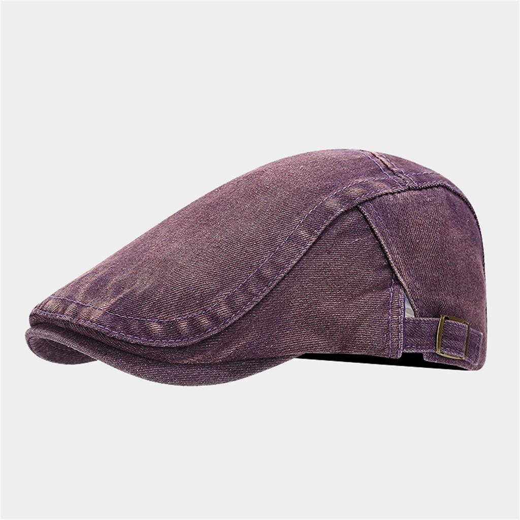 Washed Distressed Denim Work Cap Reverse Beret