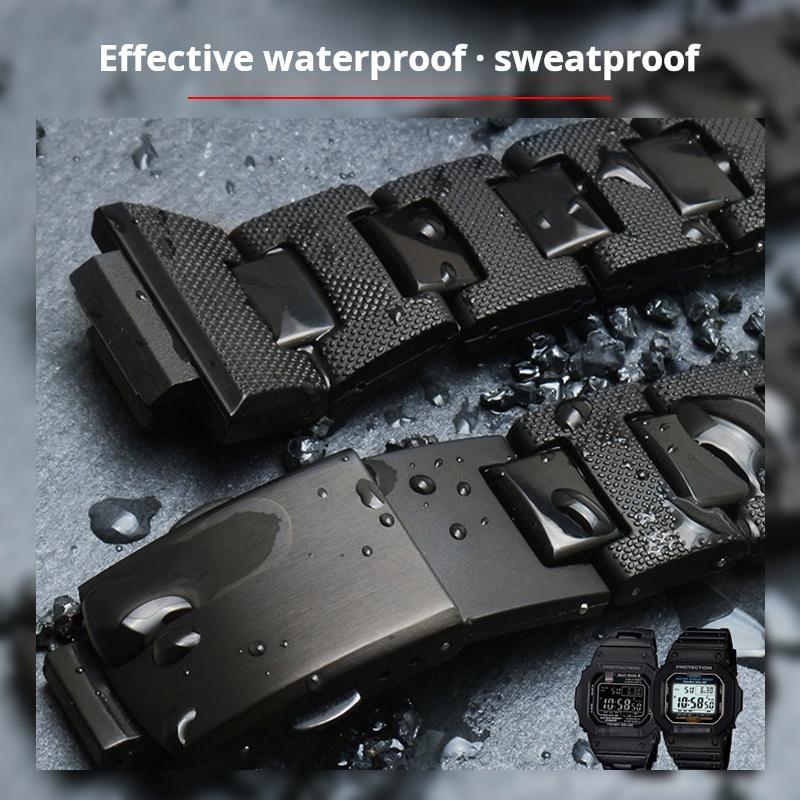 Black Bracelet For Casio G-shock DW-6900 DW9600 DW5600 GW-M5610 GA-2100 Men Series Watch Strap Plastic Steel Watchband 16mm Band