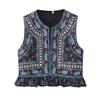 Kaslead New Arrival Women's Clothing Fashion Style Minimalist Retro Machine Embroidery Flounce Ethnic Style Vest