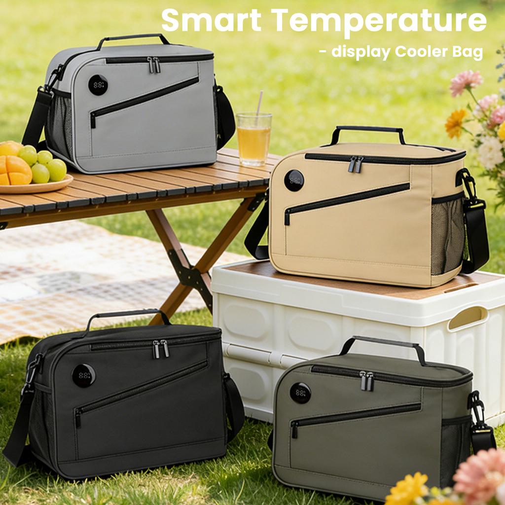 Camping Insulated Lunch Bag with Temperature Display Waterproof Thermal Food Container Shoulder Strap Thickened Lunch Box