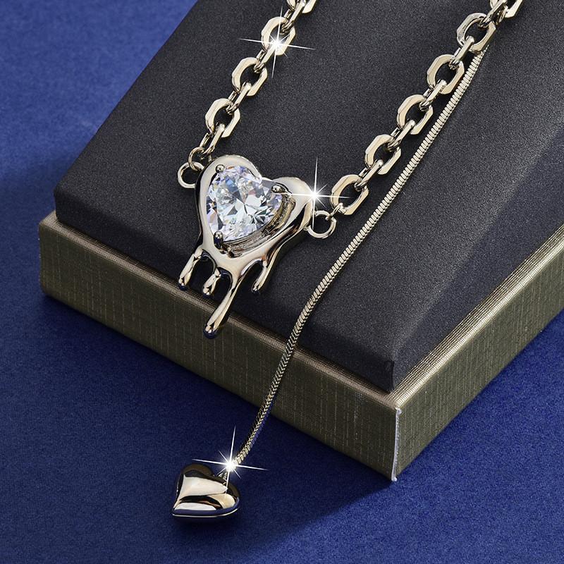 Steel Titanium Sophisticated Heart Necklace With Twisted Chain Design For Women