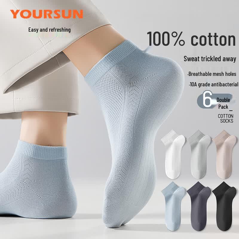 Yiershuang Men s 100% Cotton Breathable Mesh Boat Socks One Size Fits All