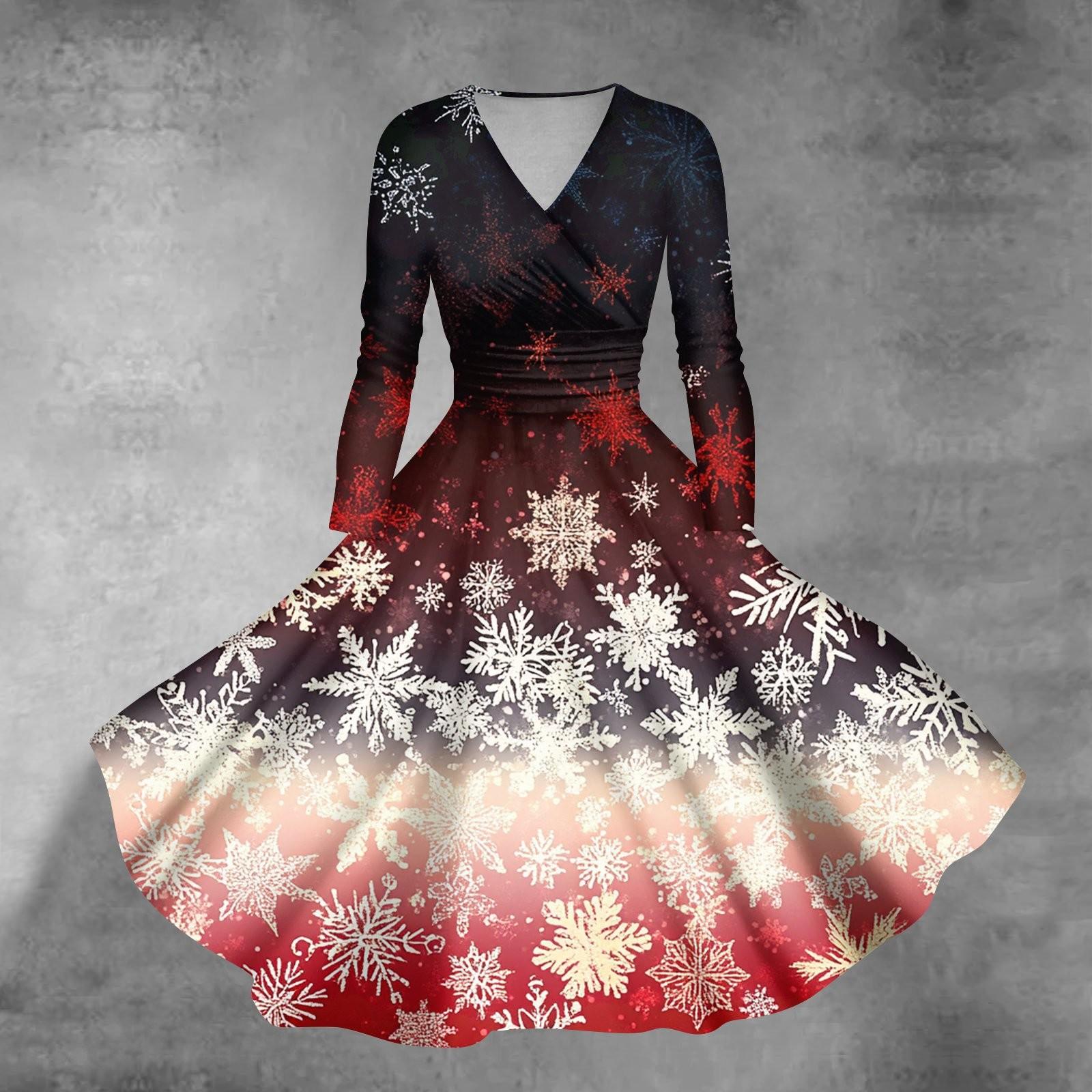 

Женские повседневные модные рождественские принты с длинным рукавом и V-образным вырезом, сексуальные платья с карманами XXXXXL чёрный