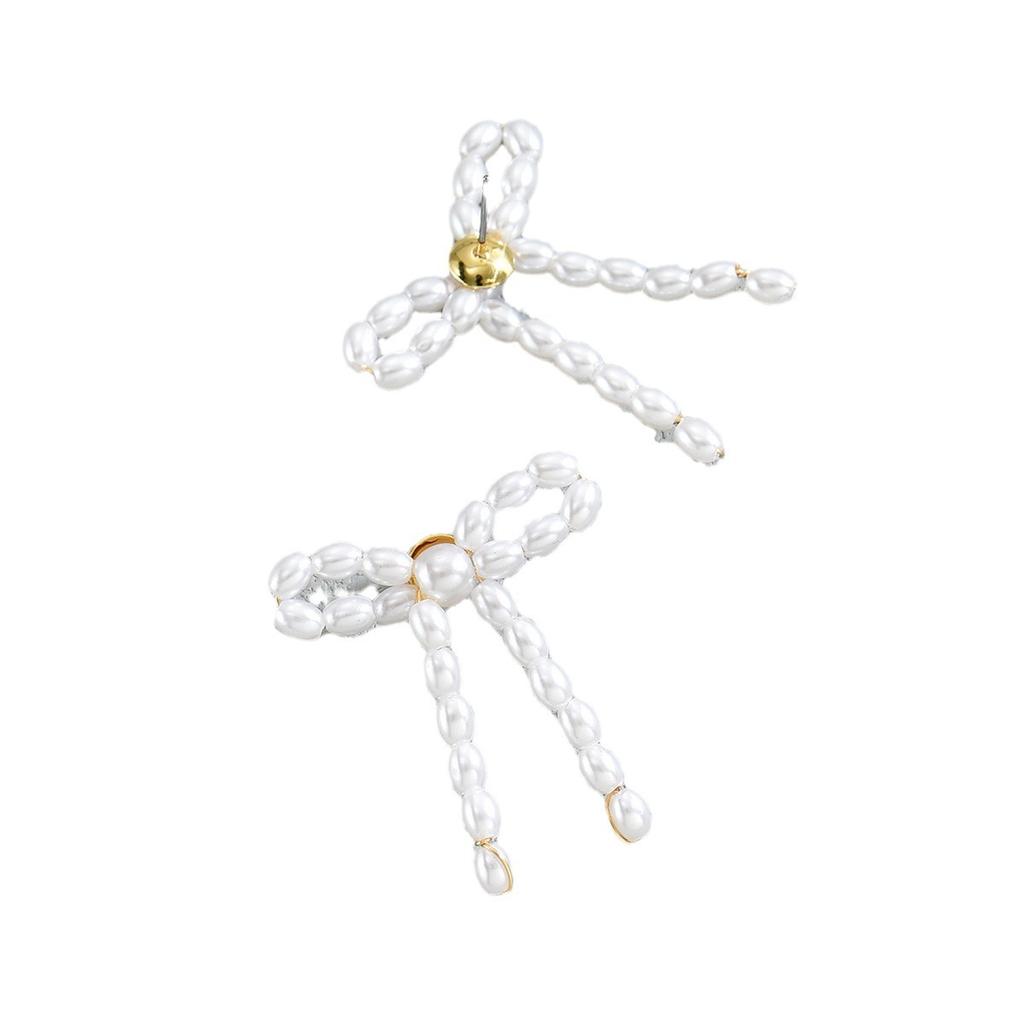 Pearl stud earrings niche beaded bow design earrings small fragrant light luxury earrings earrings
