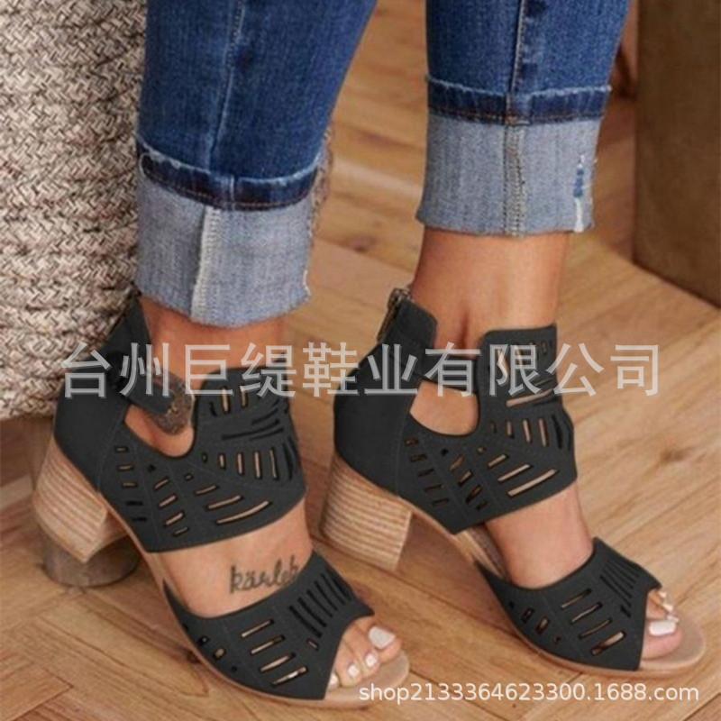 

Juti spot 2020 spring and summer foreign trade large size shoes wish independent station women middle heel women sandals 34 чёрный