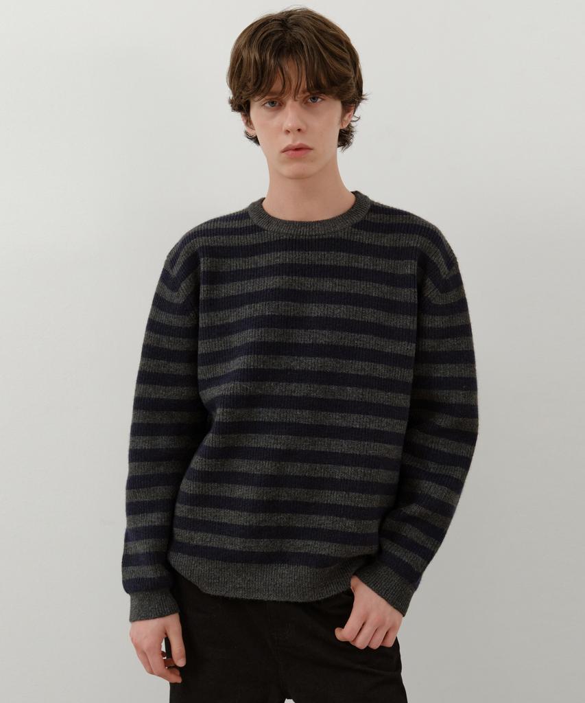 Wednesday Oasis Hush Hazzi Stripe Round Knit_Charcoal(Wc25-Kn60)