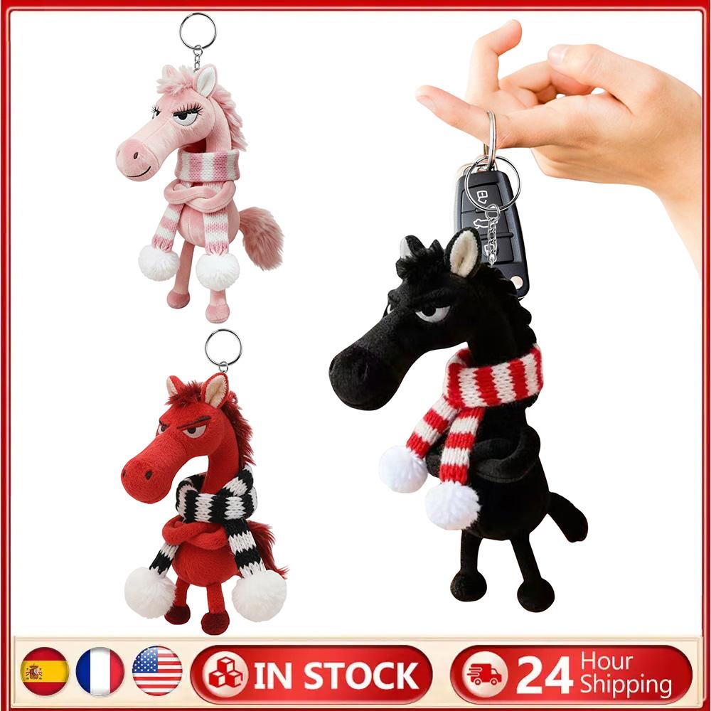 Soft Horse Plush Pendant Symbolizing Strength Courage Balance Horse Keychain Plush Toy with Scarf for Backpack Purse and Bag