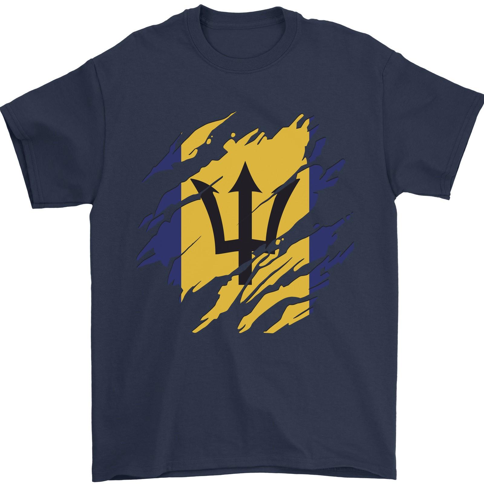 Torn Barbados Flag Barbadians Day Football Mens T-Shirt 100% Cotton S