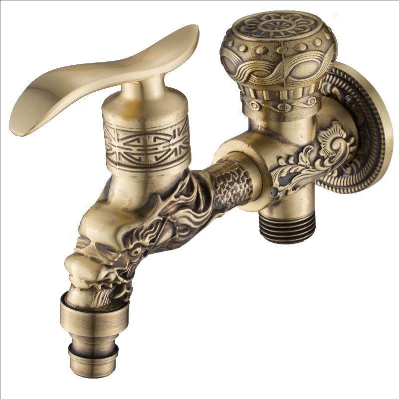 Brass AntiqueOutside Toilet Tap Washing Machine Bibcock Decorative Outdoor Garden Basin Wall Mount Single Cold Water Faucet