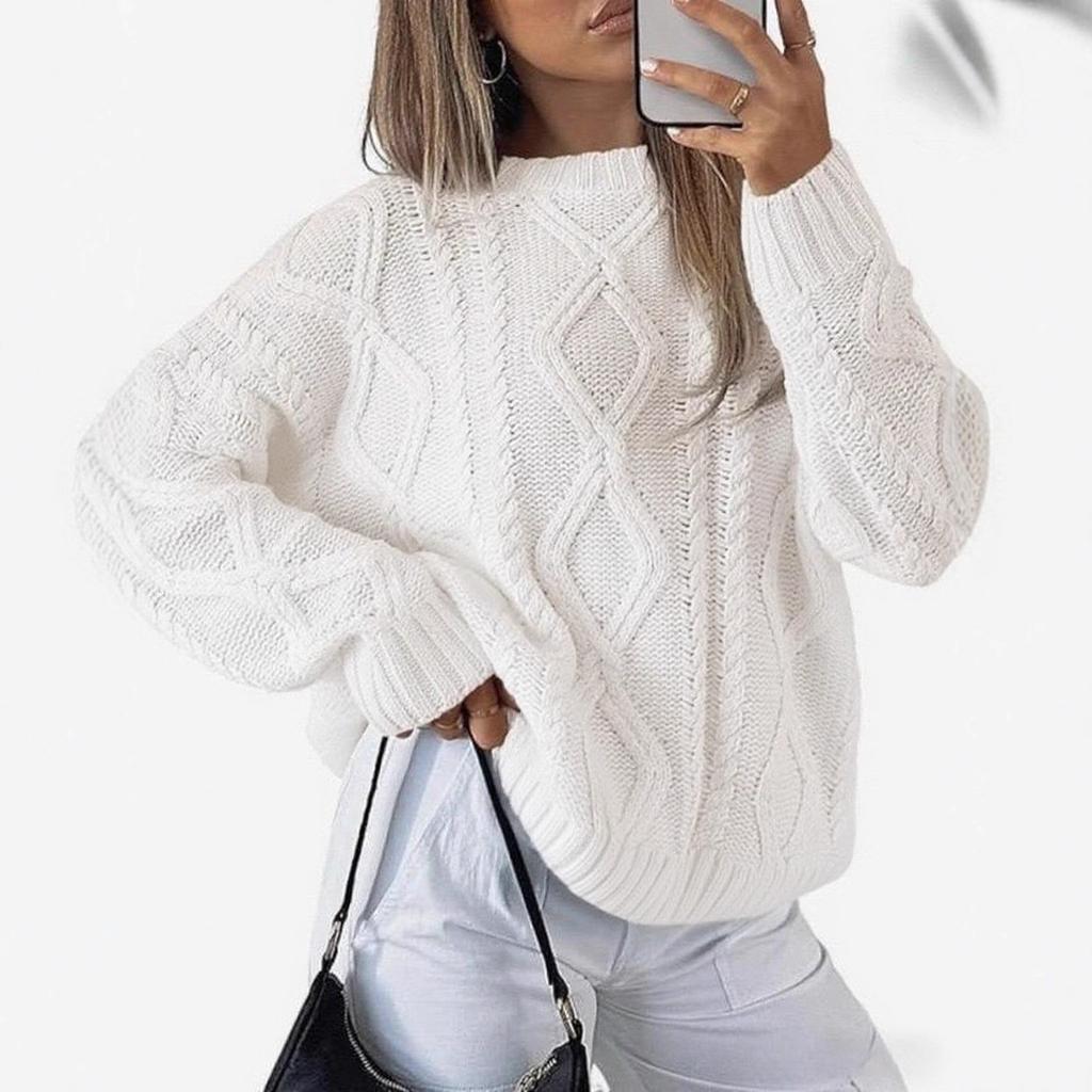 Spring new twist knitted sweater women's loose round neck pullover sweater top temperament elegant coat
