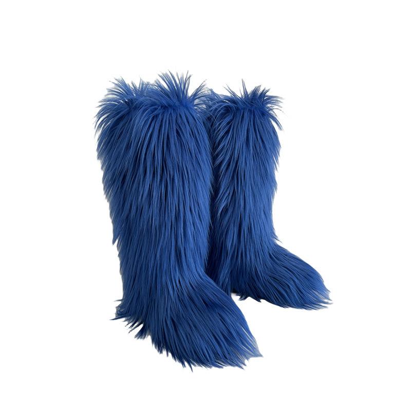 Faux Fur Snow Boot for Women Winter Warm Fluffy Long Furry Long Boots Women's Outdoor Fuzzy Knee-High Boots Plush Warm Snow Shoes for Outdoor Indoor