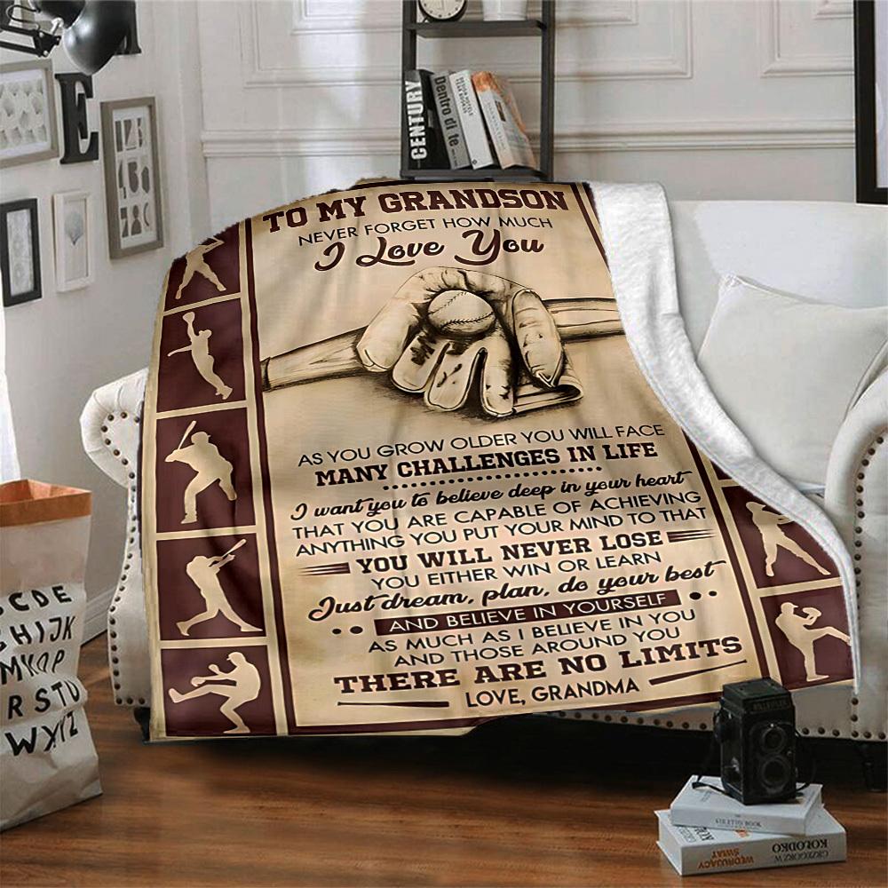 1pc To Grandson Motivational Quote Blanket - Perfect Gift for Birthdays, Christmas & Halloween- Soft, Warm & Versatile yy250909119