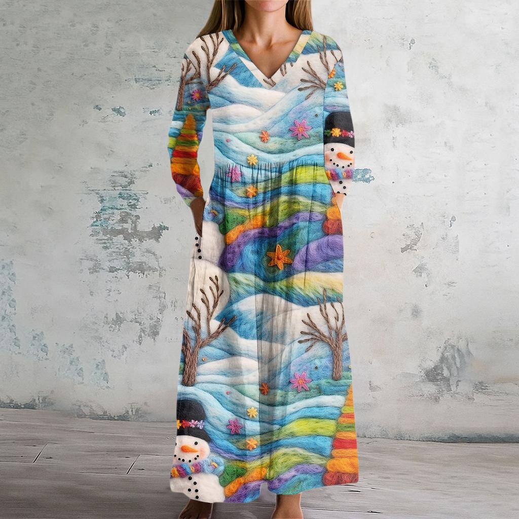 Dame Mote Kjole Vår V-hals Langermet Kjole