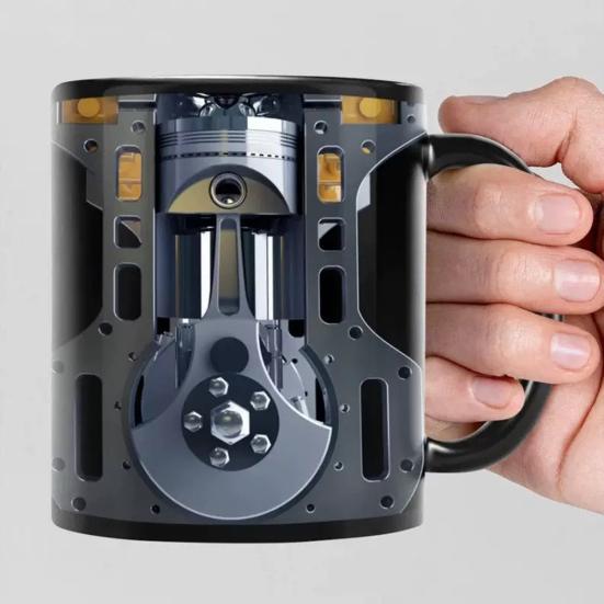 3D Engine Print Mug Ceramic Coffee Cup Dishwasher & Microwave Safe Mechanic Workshop Drinkware Unique Gift for Car Enthusiasts Mechanics