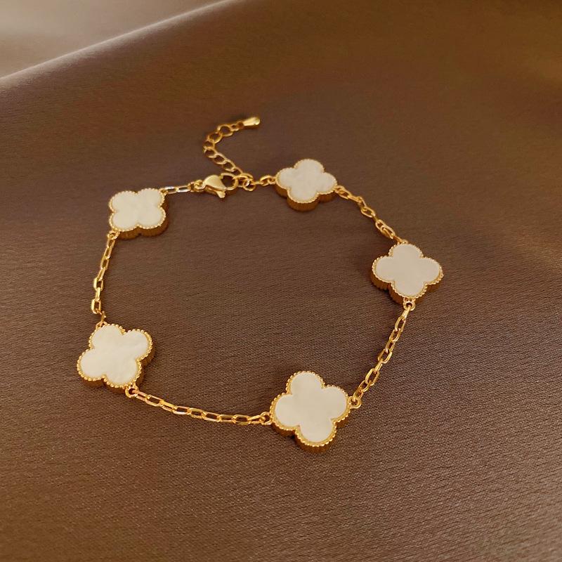 

Браслет из циркона и перламутра в стиле легкой роскоши, индивидуальный браслет для работы, браслет, темпераментный браслет для интернет-знаменитостей, высококлассный браслет с четырехлистным клевером