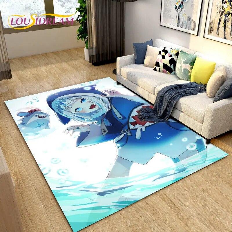 Cute Anime Gawr Gura Hololive Shark Area Rug,Carpet Rug for Living Room Bedroom Sofa Doormat Decoration, Kids Non-slip Floor Mat
