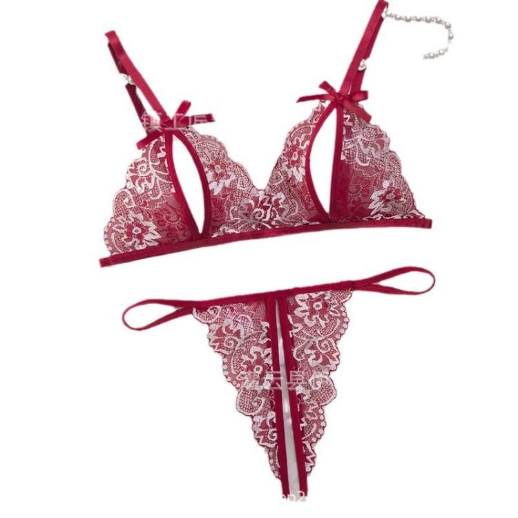 Sex Underwear Three-point Sexy Lace Perspective Europe, America, South East Asia Thin Two-piece Set