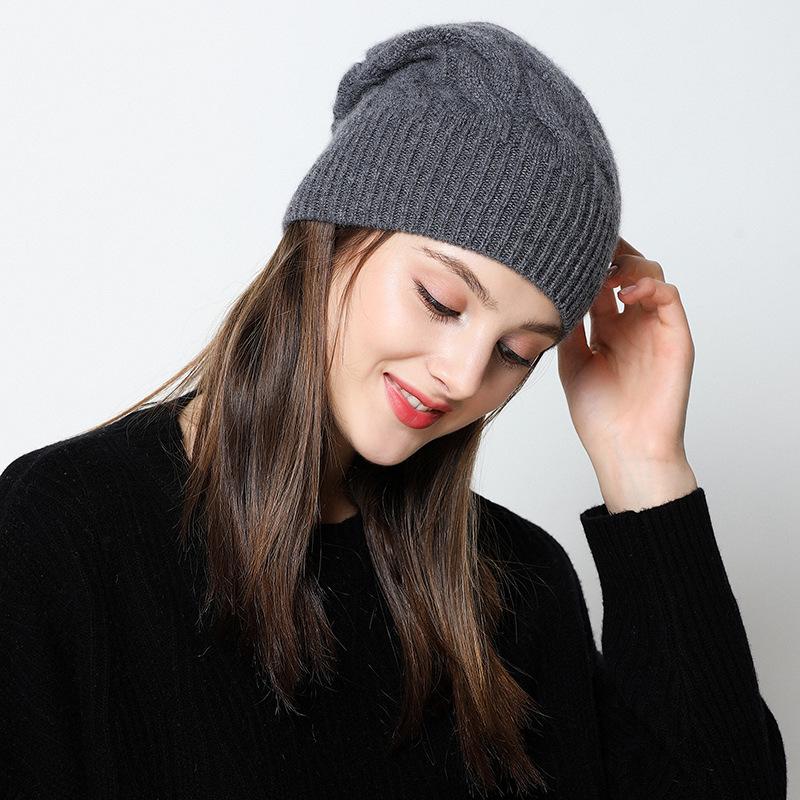 Women's 100% Pure Cashmere Cable Knit Hat - Thick, Warm, and Fashionable for Autumn and Winter