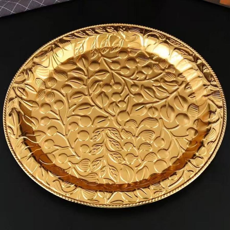 European Style Engraving Flower Texture Circle Shape Tray,Metal Teacup Saucer Home Cheese Food Plate,Snack Disc Table Decoration