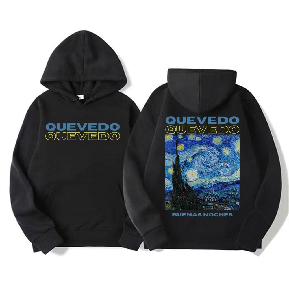 Quevedo Buenas Noches Sudadera con Capucha Gráfica de Álbum Moda Masculina Hip Hop Sudaderas Oversize Forro Polar Sudadera de Alta Calidad