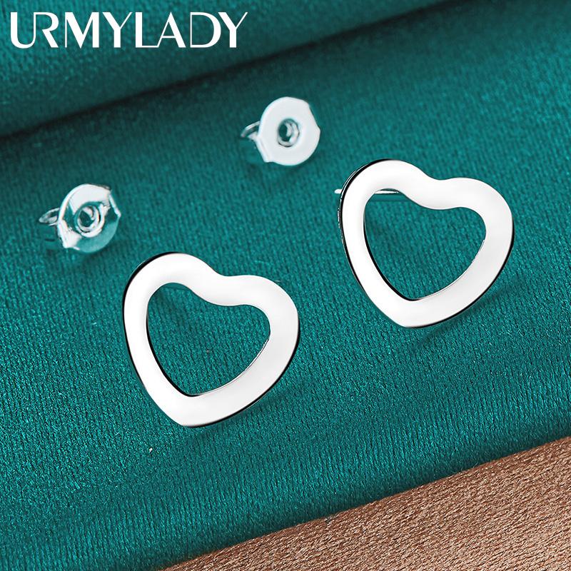 URMYLADY 925 Sterling Silver Heart Stud Earrings For Women Wedding Party Fashion Jewelry