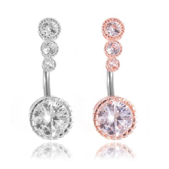 Women 4 Cubic Zirconia Inlaid Barbell Navel Belly Button Ring Piercing Jewelry